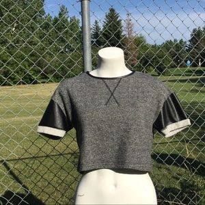 Noisy May Gray Crop Top Faux Leather Sleeves xs-m